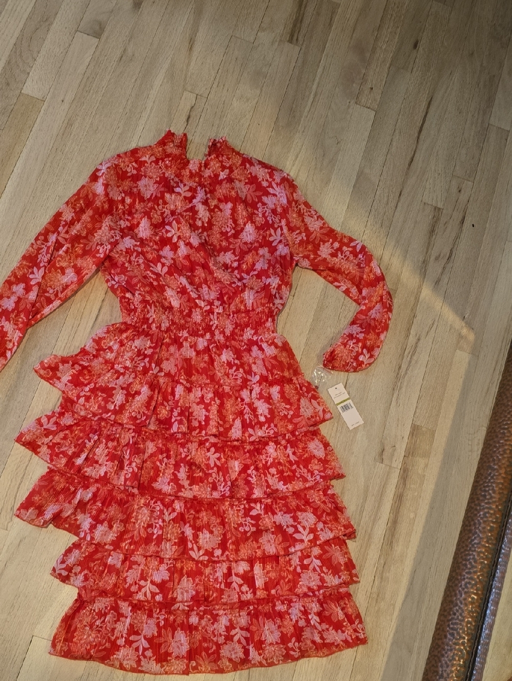 Nanette Lepore Red Floral Tiered Ruffle Dress